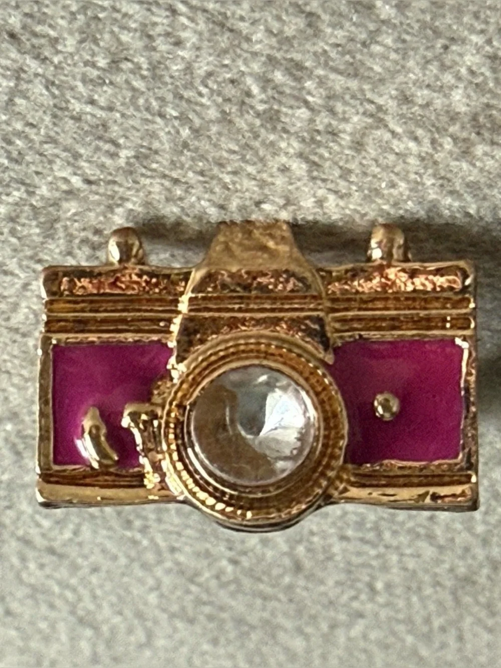Gold-Tone Pink Enamel Statement Ring with Clear Crystal